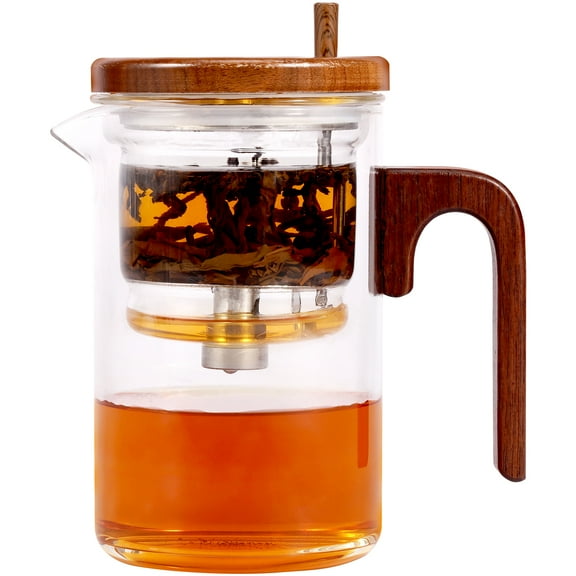 Witchcraft Teapot,Water Separation Glass Teapot with Wooden Handle,2025 Upgrade Press Control Enchanted Teapot,Magic Glass Teapot With Strainer for Flower Tea and Loose Tea Teapot
