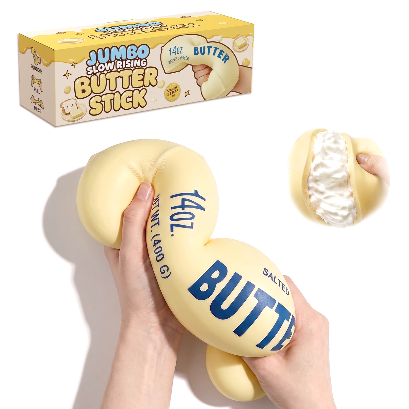 Butter Squishy – Butter Stick Jumbo 14oz Squeeze Stress Ball Fidget, Perfect for Classroom Rewards, Party Fillers, and Stress Relief & Anxiety Relaxation.