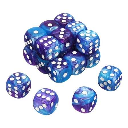 20 Pack 6 Sided Standard Dice, 2 Colors Acrylic D6 Mini Polyhedral Pearl Pattern Game Dice Set for Table Games or Math Learning, Purple and Drak Blue/White Point