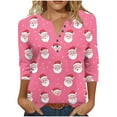 thumbnail image 2 of Ounisa 3/4 Length Sleeve Womens Christmas Tops Casual Loose Fit V Neck T Shirts Cute Solid Three Quarter Length Tunic Santa Claus Blouse, 2 of 5