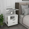 thumbnail image 2 of SYNGAR Nightstand for Bedroom, Overbed Desk Side Table with 360° Swivel Top, Wheels and Storage for Laptop Reading Eating, White, LJ1127, 2 of 9