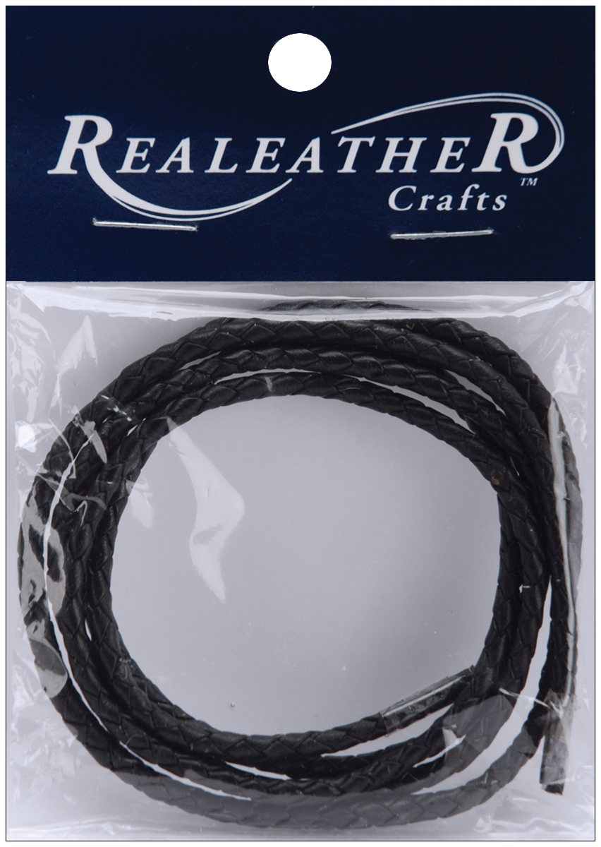 Realeather Round Braided Leather Lace, 3mm x 40", Black