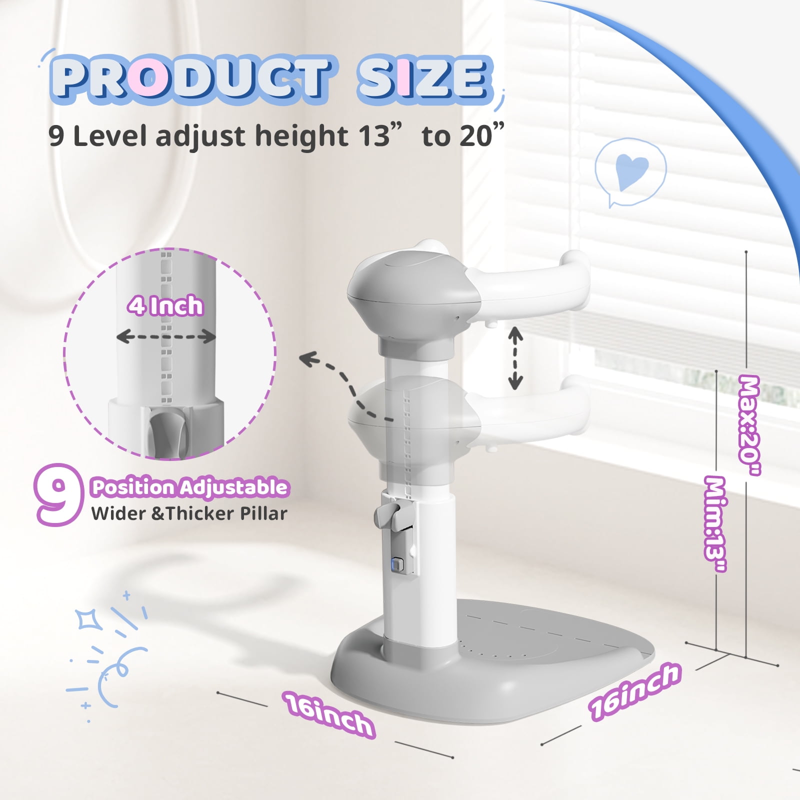 COOSEYA Baby Bath with Shower Stand Support, Anti-Pinch Soporte para Bañera de Bebé Adjustable Shower Tower and Anti-Slip for Toddler Standing Up Themselves(Gray)