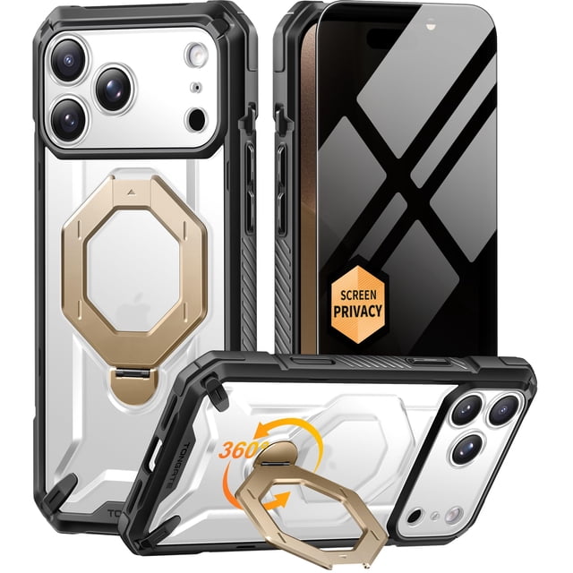 Funda TONGATE para iPhone 17 Pro Max con soporte y privacidad transparente