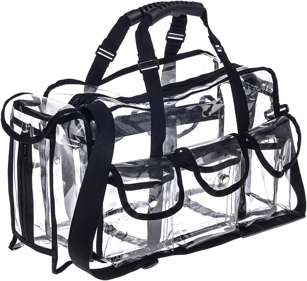 Clear Travel Makeup Bag with 6 External Pockets,Cosmetic Organizer Case with Shoulder Strap
