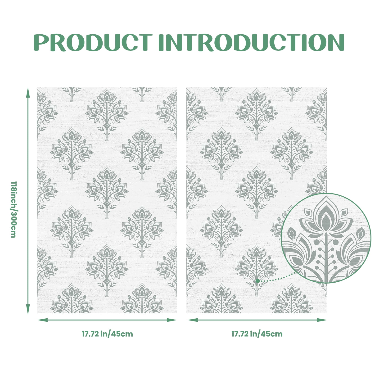 DAZLUTE Wallpaper Peel and Stick Green Floral Contact Paper Self Adhesive Wallpaper for Home Walls 17.7"x118"