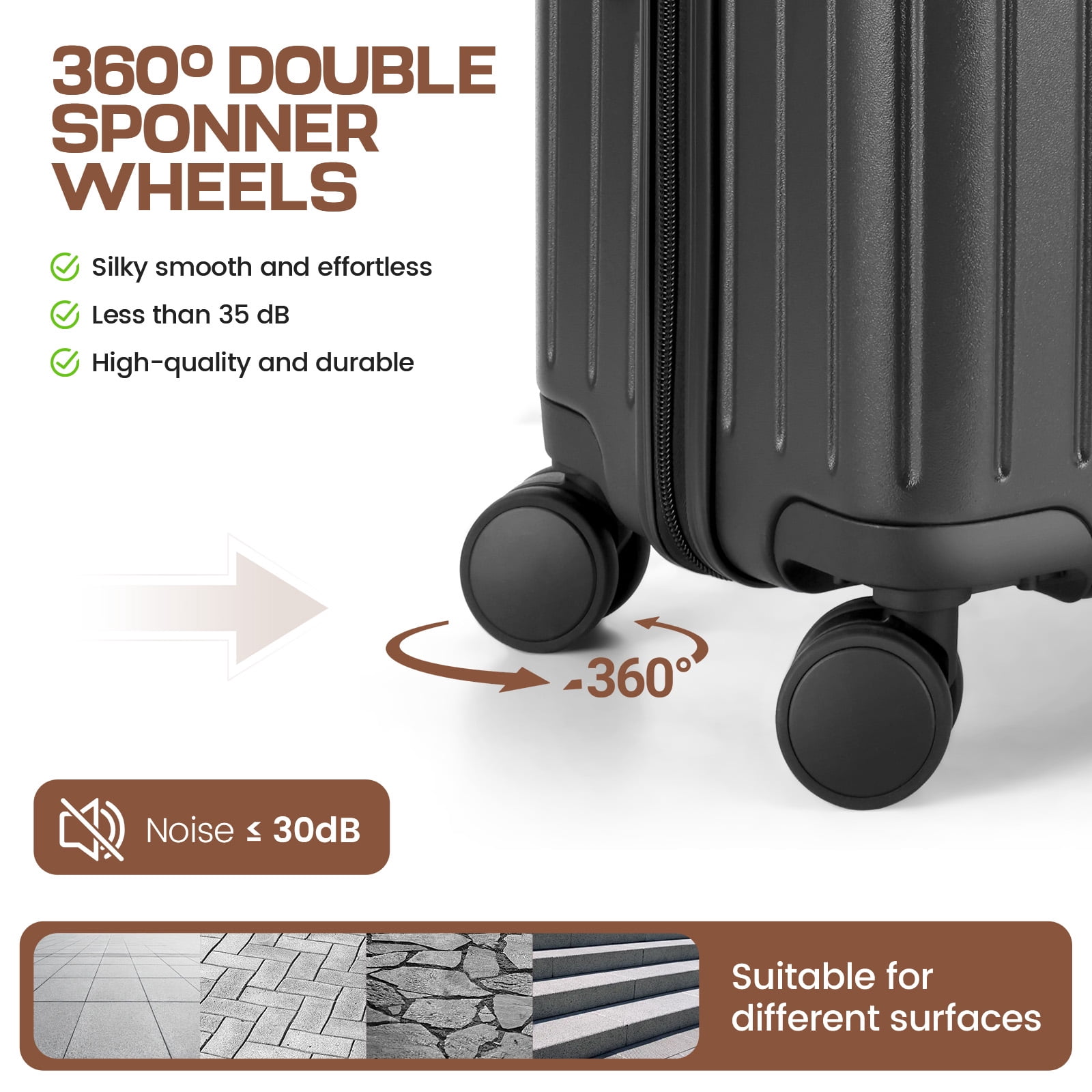 HOTEEL 3 Piece Carry on Luggage Set 20in Suitcase with Spinner Wheels TSA Lock, PC ABS Hardside Luggage Set with Toiletry Bag & Travel Duffel Bag, Black