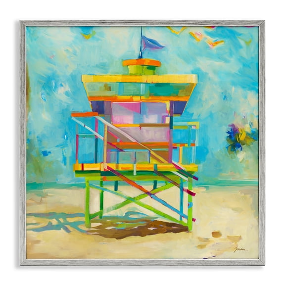 Stupell Industries Contemporary Modern Lifeguard Hut Gray Framed Giclee Art, 12 x 12, by Liz Jardine