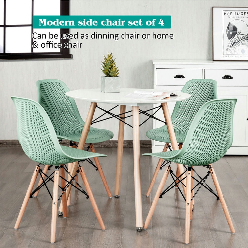 Demi Bonn 4 Pcs Modern Plastic Hollow Dining Chairs Set with Wood Leg, Green