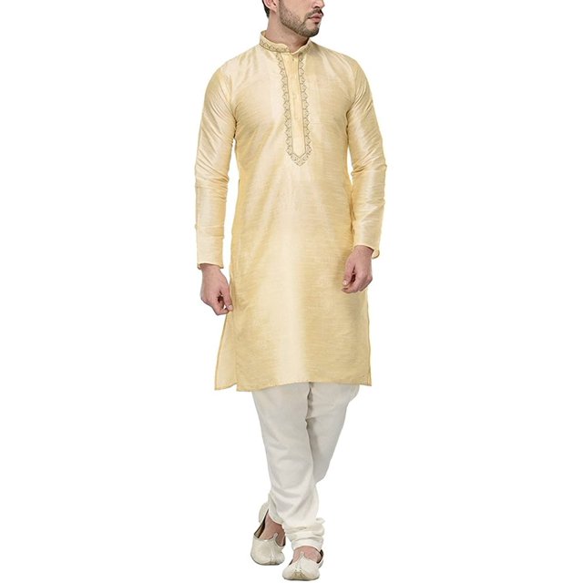 Royal Kurta Men's Blended Neck Embroidery Kurta Pyjama Set