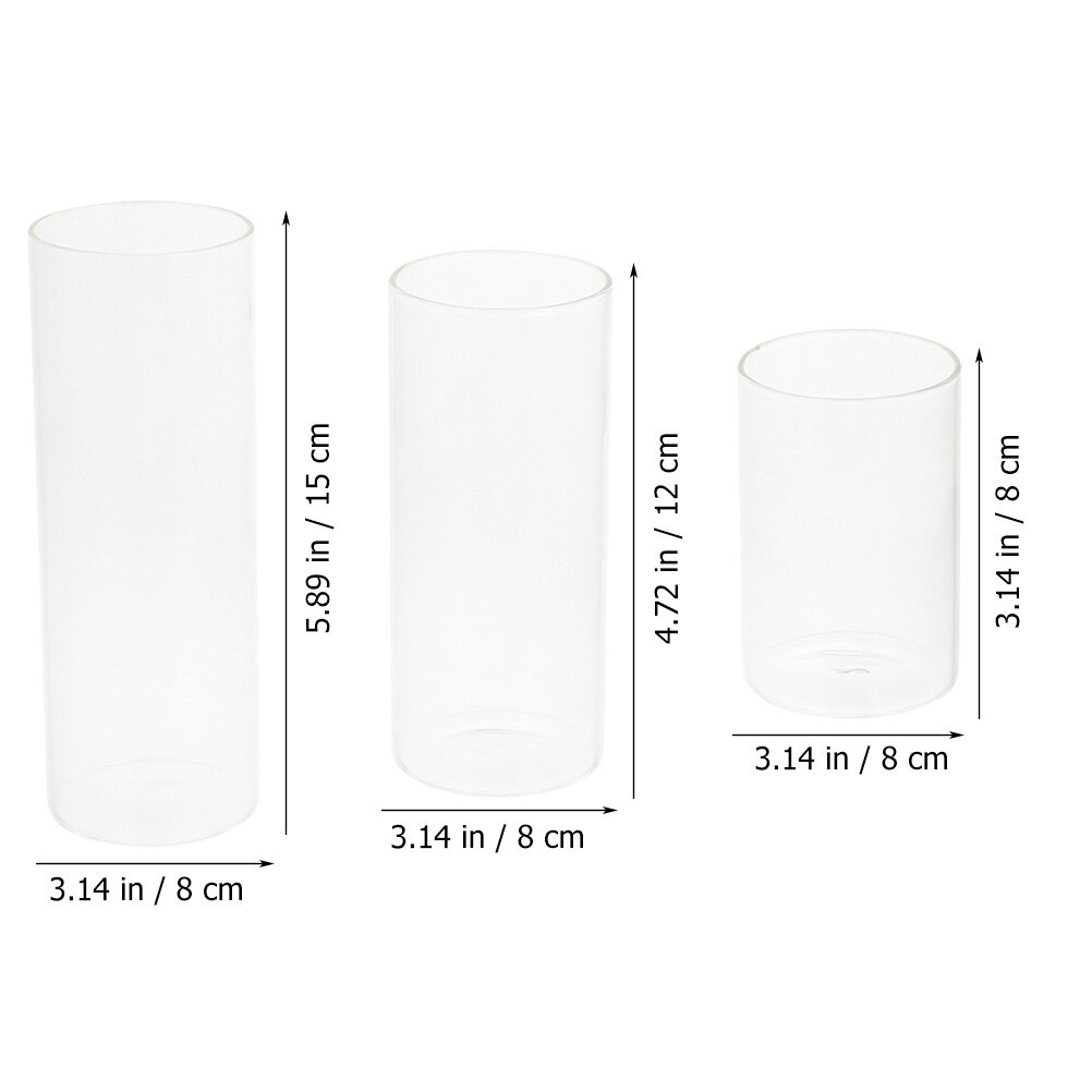 3pcs Glass Transparent Candle Cup Cylinder Candle Holder Simple Style