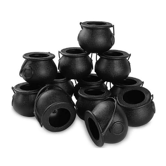 12Pcs Mini Black Cauldron with Handle Halloween Mini Witch Cauldron Halloween Pot Candy Holder for