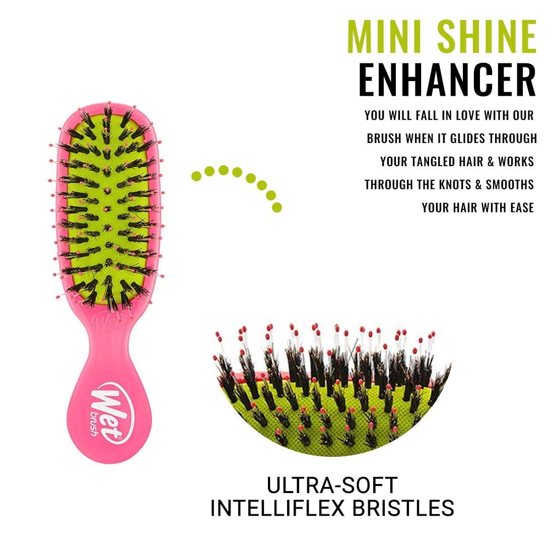 Wet Brush Hair Brush Mini Shine Enhancer Detangler with Flexible Boar Bristles - Pink