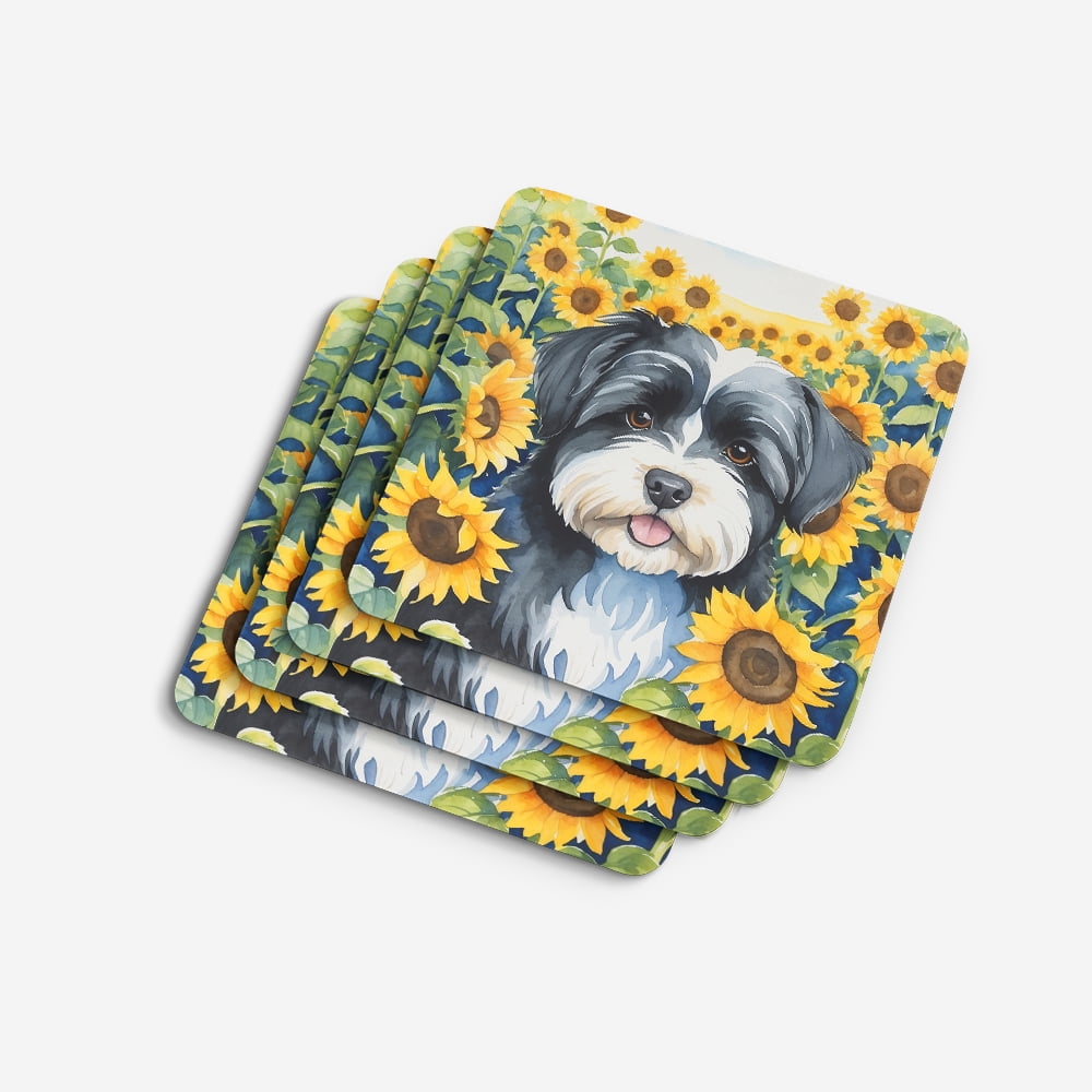 Havanese in Sunflowers Foam Coasters 3.5 in x 3.5 in