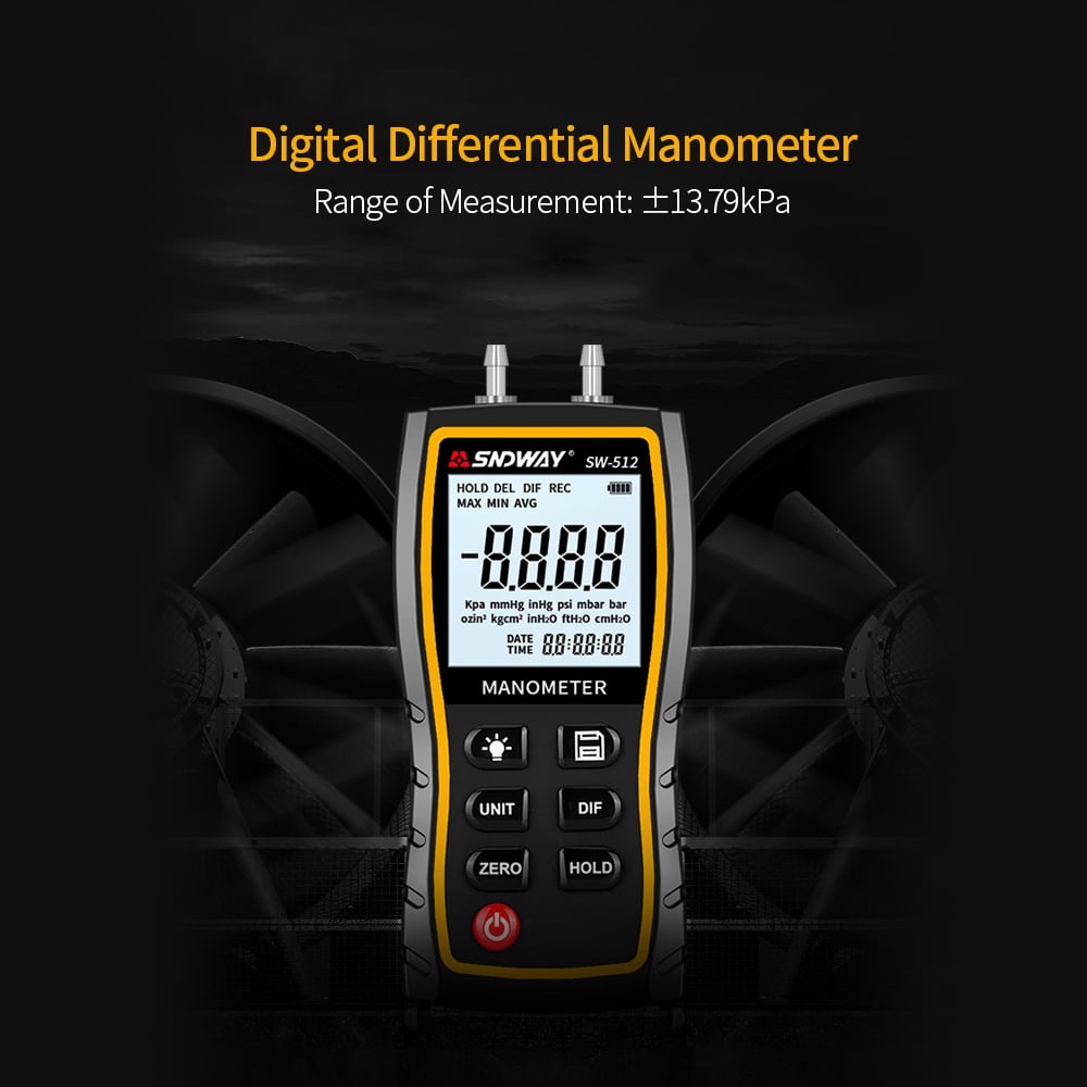 SW512 High Precision Digital Differential Pressure Gauge Air Pressure Meter Tool to Measuring Differential Pressure ±13.79kpa