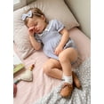thumbnail image 4 of Aojekbee Baby Girl Summer Romper Fashionable Flower Trim Short Bubble Sleeve Smocked Jumpsuit with Headband, 4 of 9