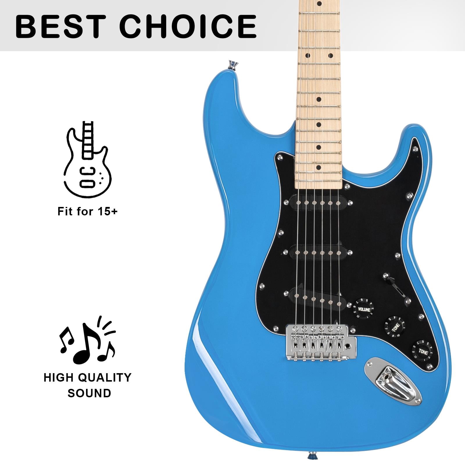 Glarry Beginner Electric Guitar Kit for Starter with 20Watt Amplifier,Bag,Strap,Plectrum,Spanner Tool,Wire,Tremolo Bar,Sky/Bright Blue
