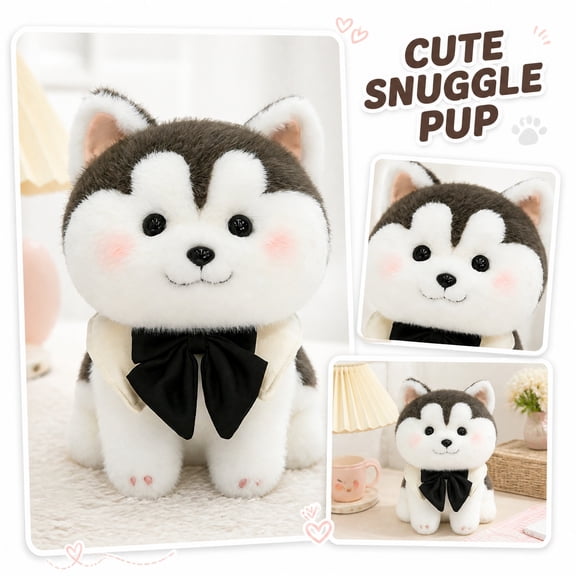Husky Stuffed Animal Soft Fluffy Plush Dog White and Grey Plush with Blush Face Formal Stuffed Animal Sitting Dog Plush 1 Pack
