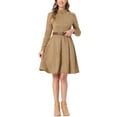 thumbnail image 2 of INSPIRE CHIC Women's Faux Suede Dress Stand Collar Zip Up Belted Vintage Dresses XS Khaki, 2 of 5