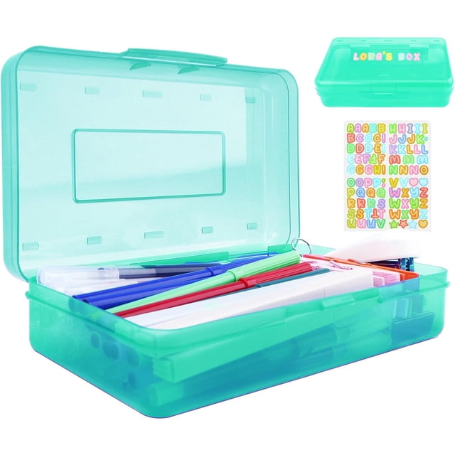 Green Pencil Box, Crayon Box, Large Capacity Clear Pencil Case, Hard Pencil Case,Aesthetic Plastic Pencil Case,Stackable Storage Box Pencil Case for Boys School Classroom,Mint Green Pencil Case 1 Pack
