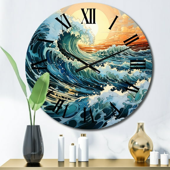 Designart "Of Wonder Coastal waves Waves painting V" Nautical & Beach Oversized Wall Clock