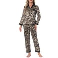 thumbnail image 2 of INSPIRE CHIC Womens Satin Pajama Set Silky Long Sleeve Button Down Striped Leopard Sleepwear with Pocket S Brown Leopard, 2 of 5