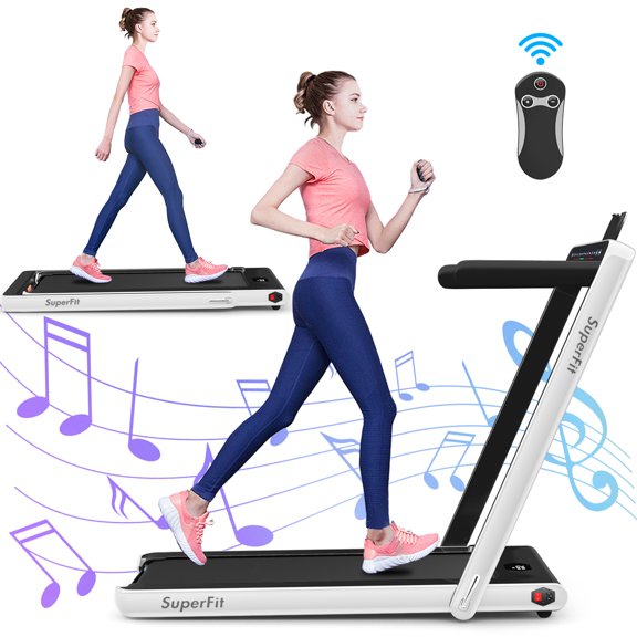 Gymax 2 in 1 Folding Treadmill 2.25HP Running Machine w/ Dual Display White