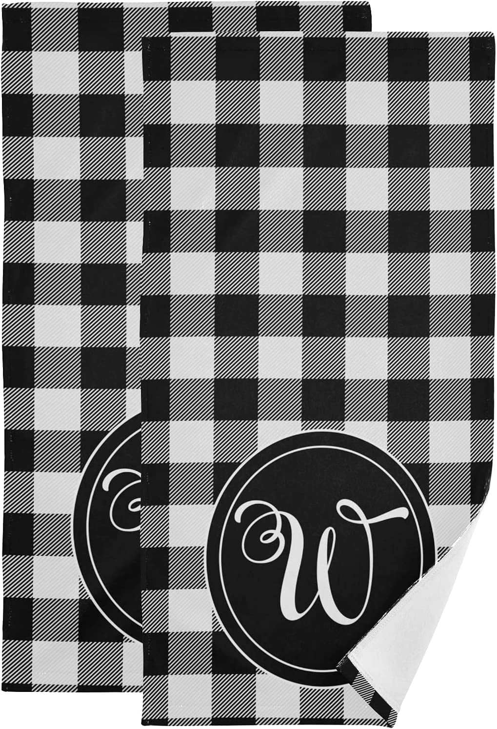 SPXUBZ Kitchen Towels, Black and White Buffalo Plaid Letter W for Home ...