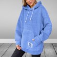 thumbnail image 3 of WMTBSRSW Women's Warm Winter Oversized Hoodies Fuzz Fleece Hoodie Sweatshirt Thermal Plush Sherpa Pullover with Kanga Pocket Blue X-Large, 3 of 9