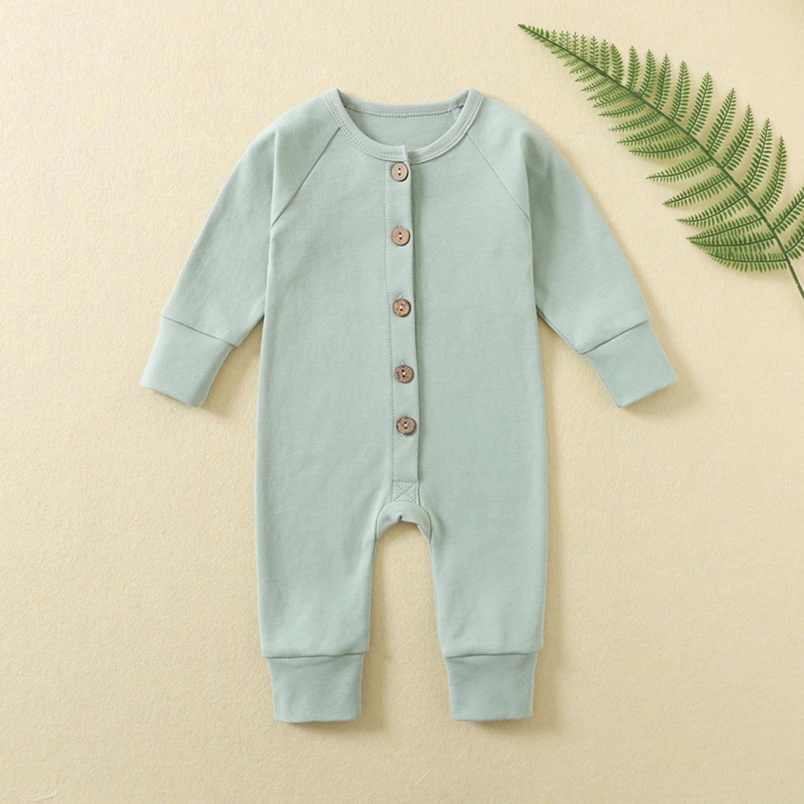 Kaemgyyd Unisex Baby Long Sleeve Romper Soft Comfy Button down One Piece Pajamas Outfit Infant Boy Girl Jumpsuit Fall Clothes 3-18M