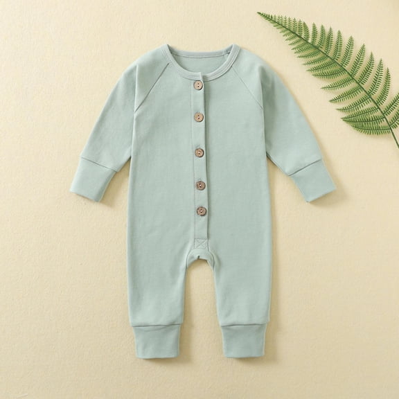Riecok Newborn Baby Boys Girls Rompers Long Sleeve Round Neck Solid Color Onesie Newborn Baby Cotton Onesie Green 12 Months