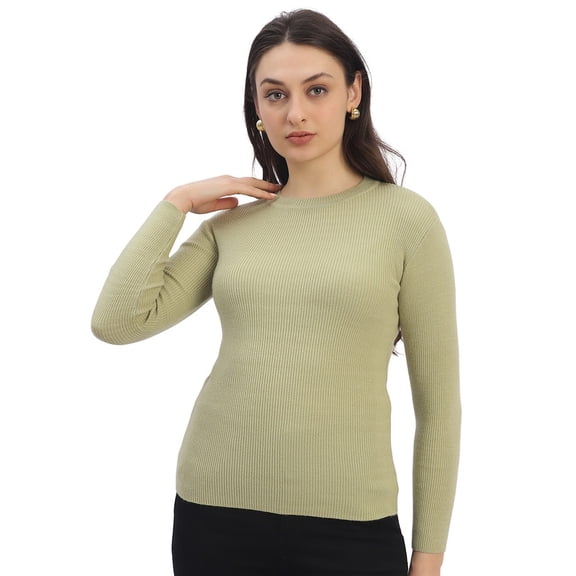 Cavardi Casual Women's Round Neck Ribbed Top – Green | Free Size