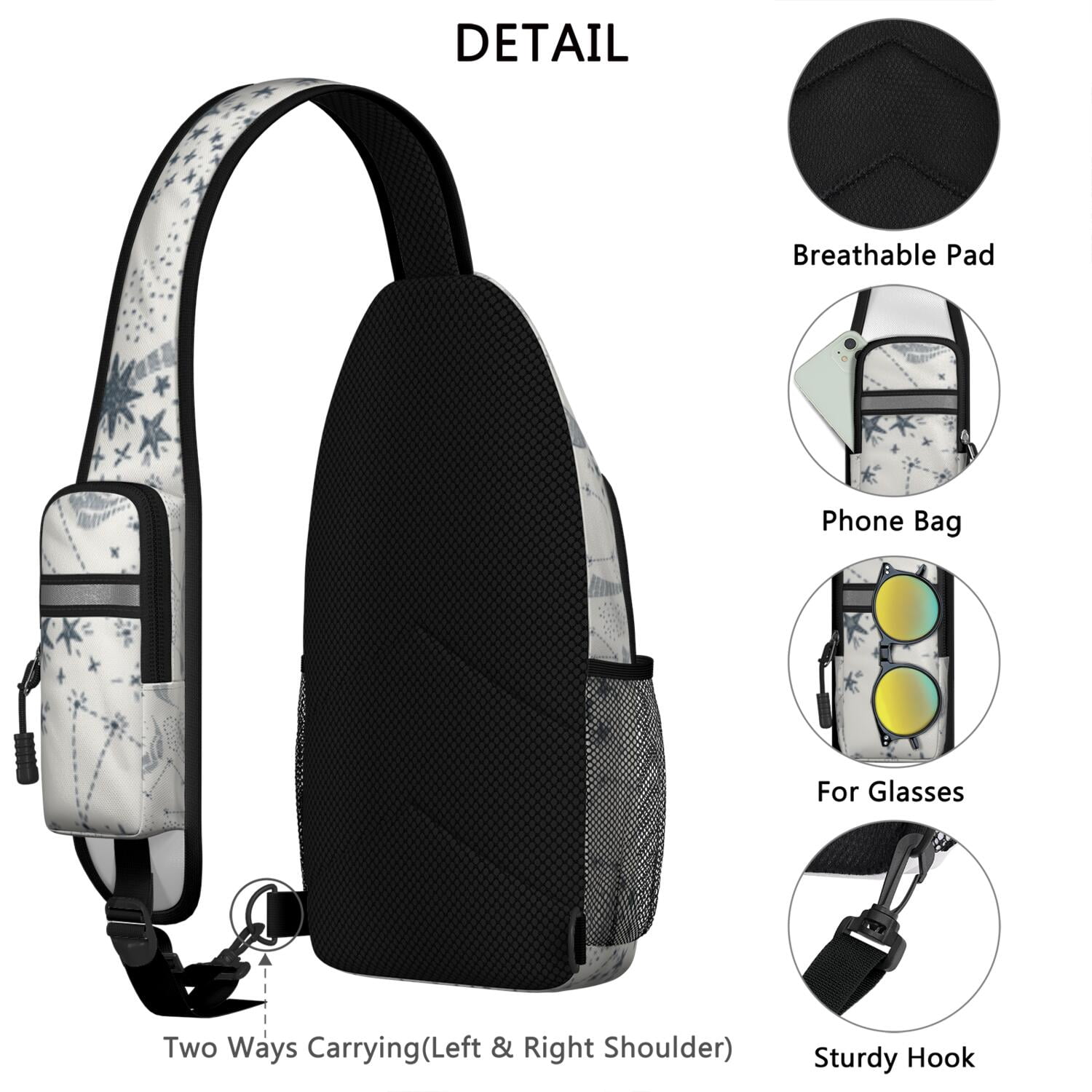 Rustic Hippie Tribal Folk Style Lightweight Sling Bag for Women Men – Sturdy plastic buckle, Adjustable shoulder strap, Secure zipper pockets – Boho Ethnic Retro Design for Travel, Hiking, Outdoor