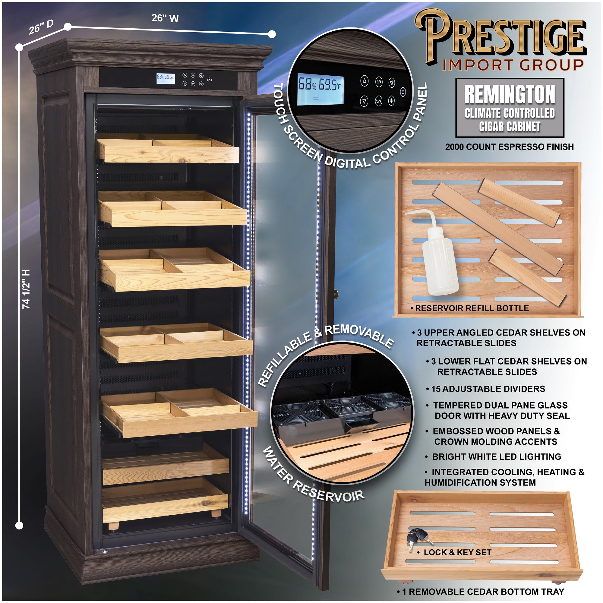Remington Electric Climate/Humidity Controlled Cigar Cabinet - Espresso Finish - Capacity: 2000