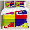 thumbnail image 1 of Teen Room Duvet Cover Set King Size, Retro Style Kitsch Sport Shoes in Various Colors Background Culture Graphic Print, Decorative 3 Piece Bedding Set with 2 Pillow Shams, Multicolor, by Ambesonne, 1 of 3