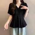 thumbnail image 5 of Blouses for Women Dressy Casual Oversize Short Sleeve V Neck T Shirts Ruffle Summer Tunics 2025 Womens Clothes, 5 of 5