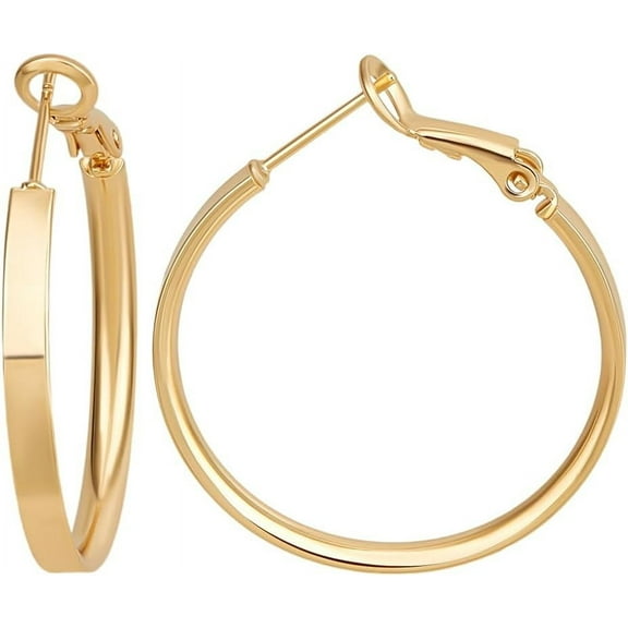 1 Set 3 Pairs Brass Hoop Earrings for Women Ring Real 14K Gold Plated 30mm