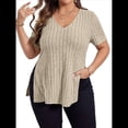 thumbnail image 1 of Blusas de Talla Grande para Mujer, Informales, con Cuello en V, Corta y Dobladillo Dividido, para Verano Albaricoque 4XL, 1 of 8