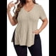 thumbnail image 1 of Blusas de Talla Grande para Mujer, Informales, con Cuello en V, Corta y Dobladillo Dividido, para Verano Albaricoque 4XL, 1 of 8