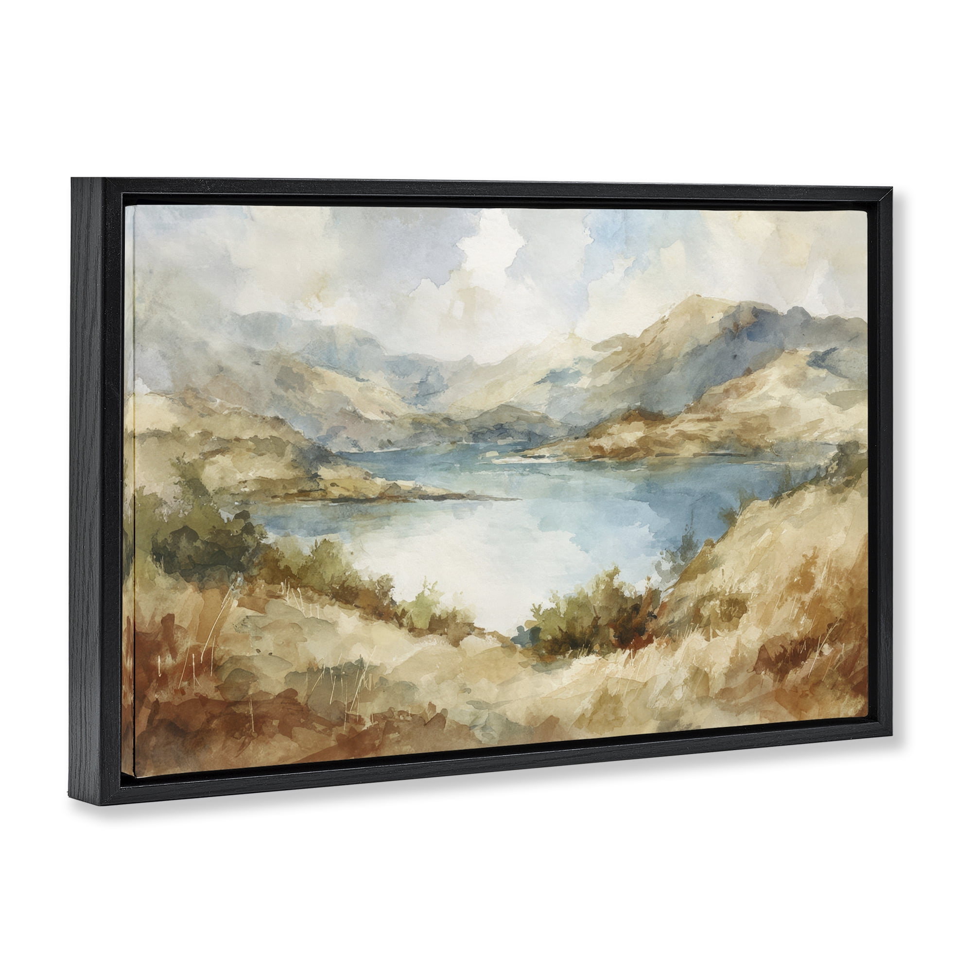 Stupell Industries Secret Mountain Lake Panorama Black Framed Floater Canvas Wall Art, design by Petal Prints Design