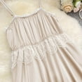thumbnail image 4 of Sleepwear Pajama Dress New Cute Nightgown for Women Silk Satin Sleep Dress Sleeveless Sleepwear Mini Slip Chemise with Lace Hem Beige S, 4 of 8