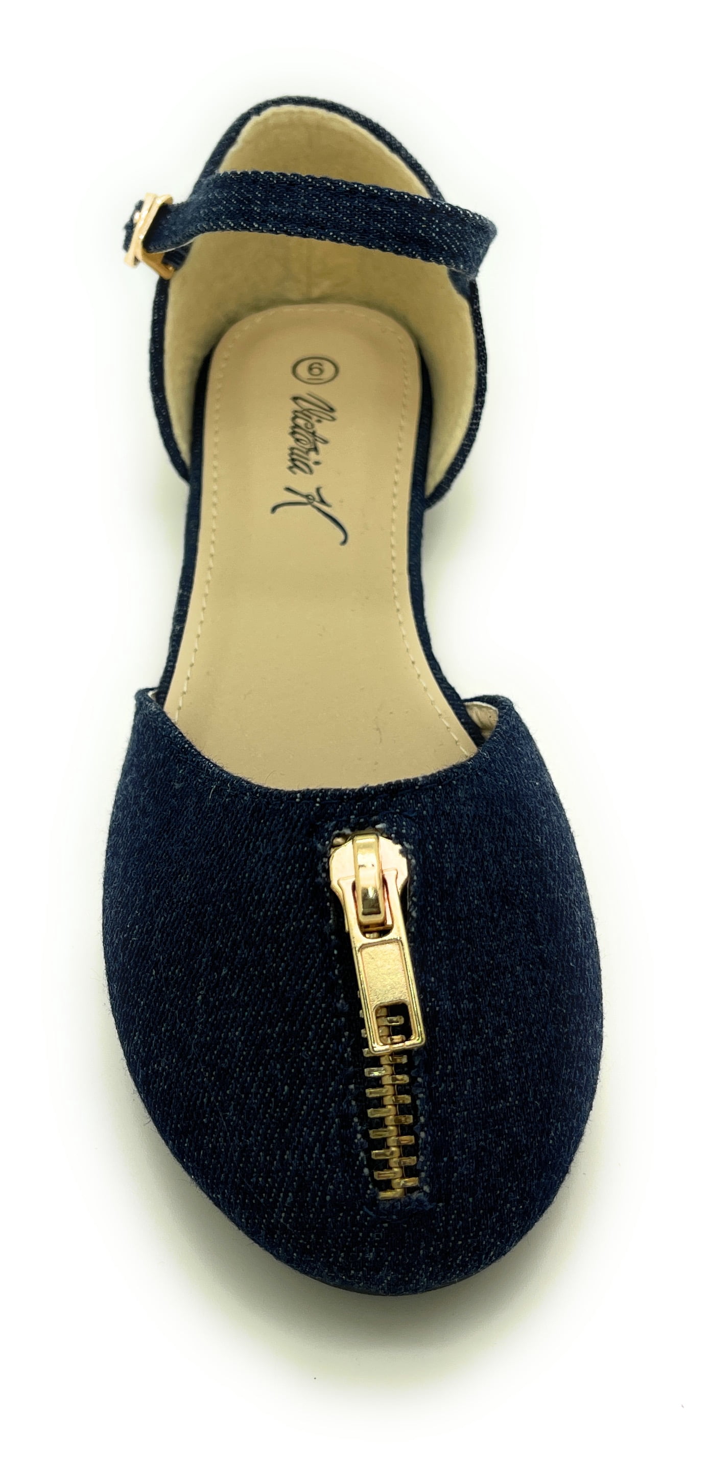 Victoria K. Women's Denim Zipper Flat