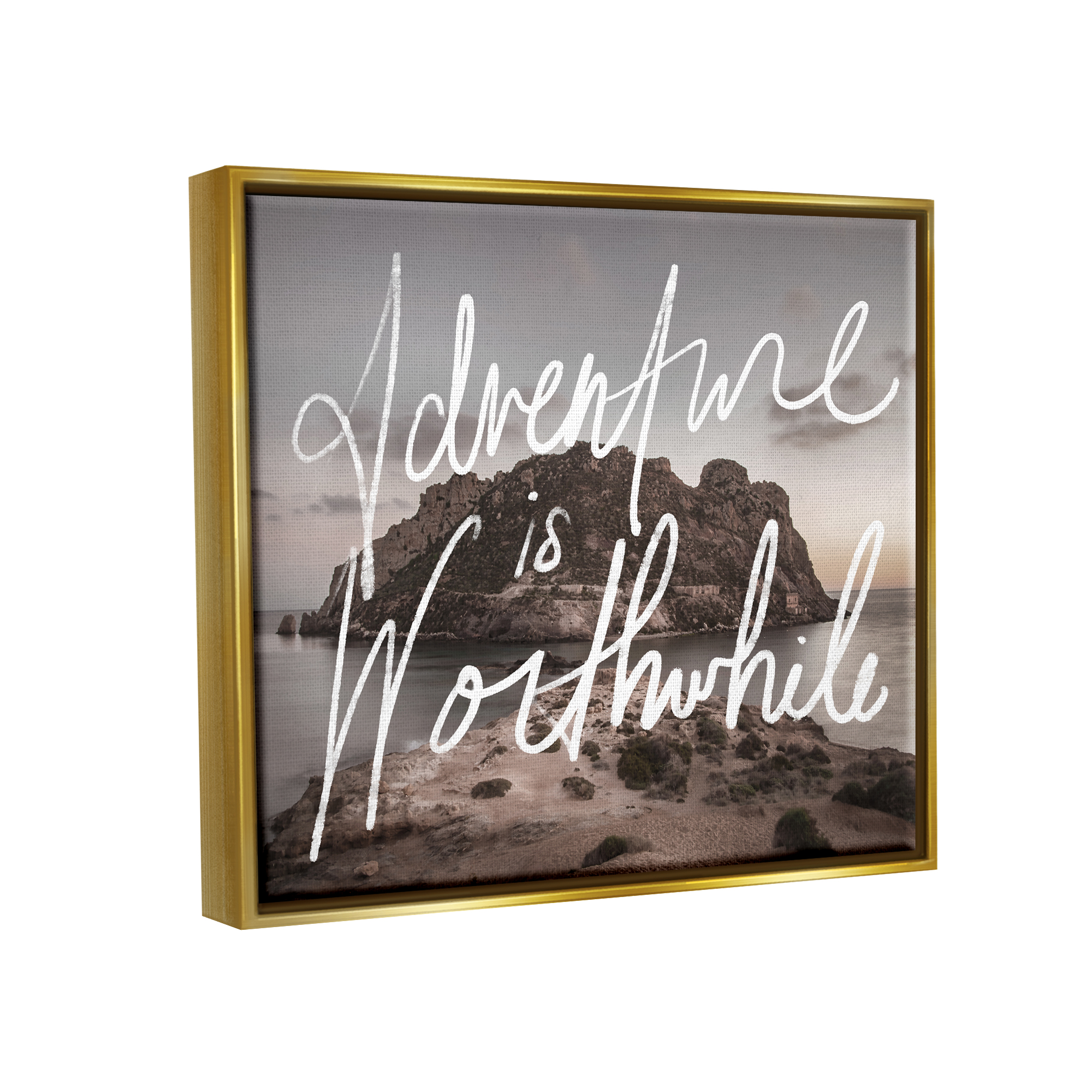 Stupell Industries Adventure is Worthwhile Nature Inspirational Painting Gold Floater Framed Art Print Wall Art, 21 x 17