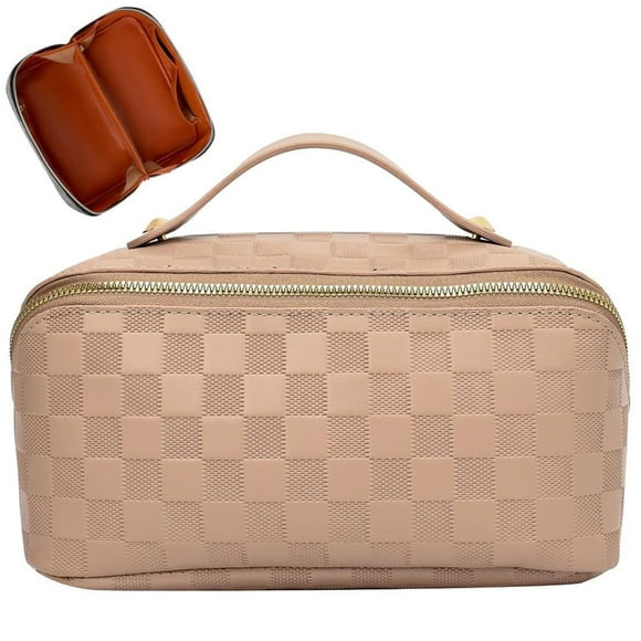 Bolsa de maquillaje Cessfle Travel de piel sintética a cuadros de 25 x 12 x 12 cm