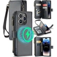 thumbnail image 1 of Étui Portefeuille FLIPALM pour iPhone 14 Pro(6.1"), Compatible avec Chargeur MagSafe, Protection Zippée en Cuir PU, 1 of 5