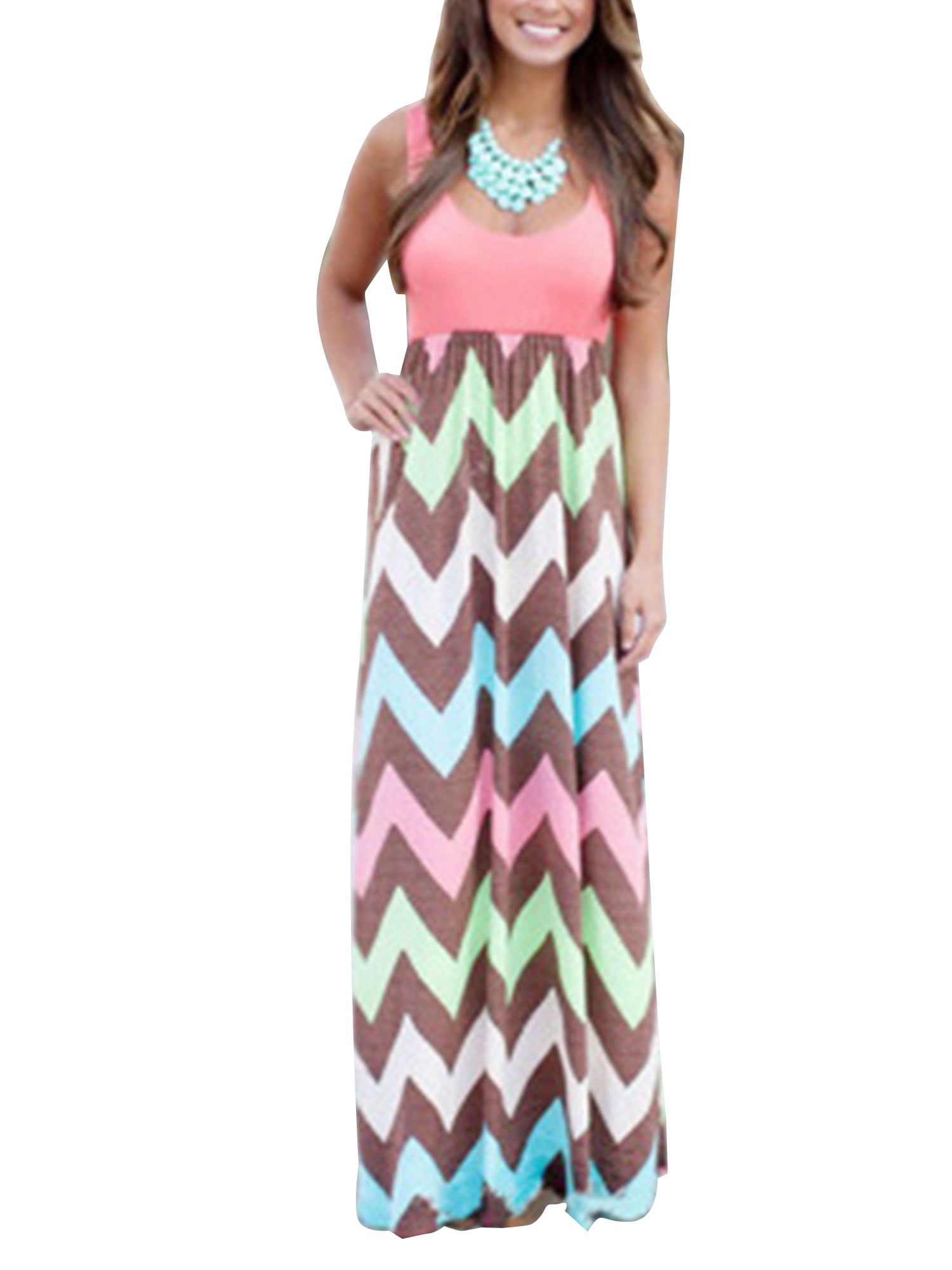 Plus Size Womens Long Maxi Dresses Wave Striped Sleeveless Casual Loose  Summer Beach Sundress Party Cocktail - Walmart.com