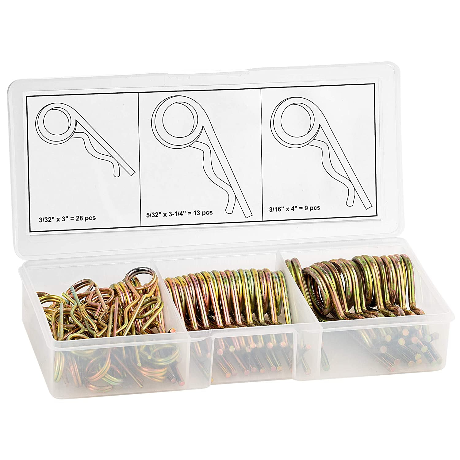 Double Loop Hitch Pin Clip 50 Piece Set of Three Different Size