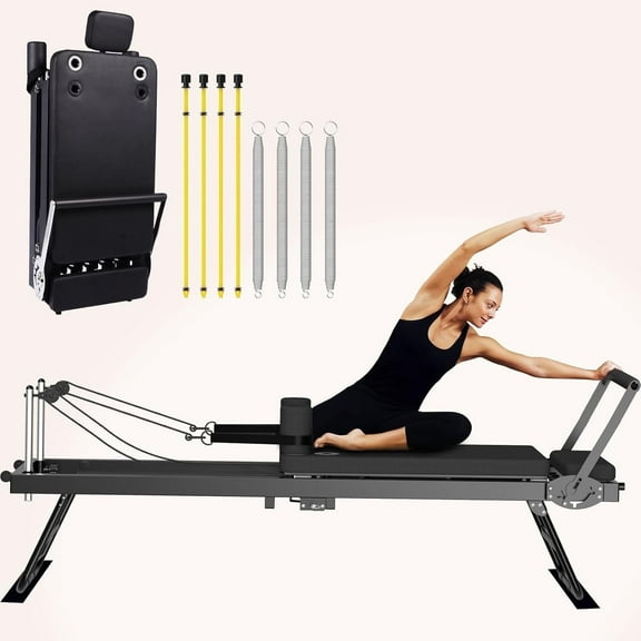 Addwin Foldable Home Pilates Reformer Equipment, Small Reformer for Women Use Studio Gym Yoga