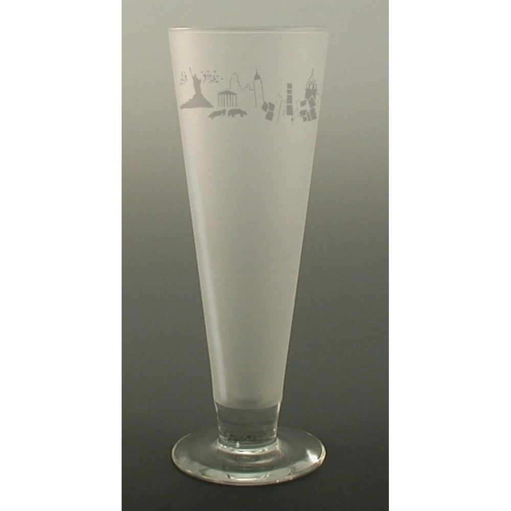 Set of 4 New York Etched Pilsner Beer Drinking Glasses 16 ounces