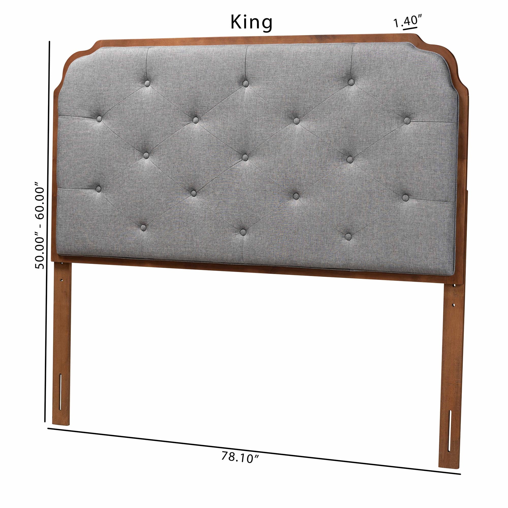 Baxton Studio Shanti Classic and Traditional Grey Fabric and Walnut Brown Finished Wood King Size Headboard